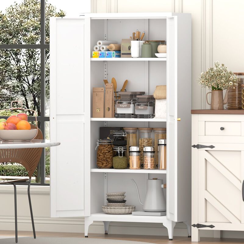 2 Doors Metal Storage Cabinet Kitchen Pantry Cabinet With Adjustable Shelves image number 2