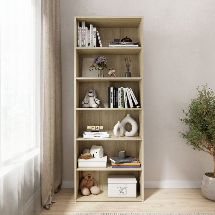 63.23 in. Tall Wood 6-Shelf Etagere Bookcase with Adjustable Shelves