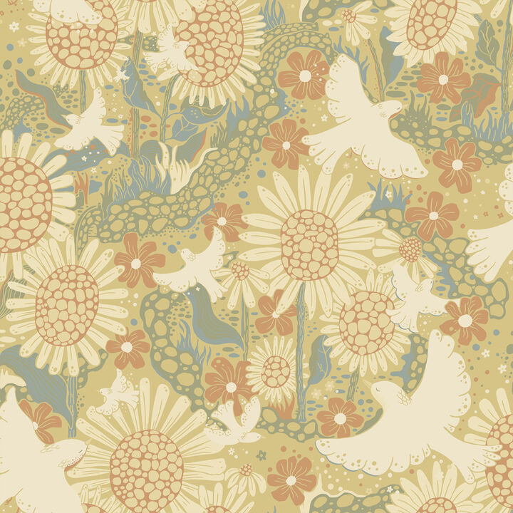 Dr&Atilde;&para;mma Coral Songbirds and Sunflowers Wallpaper (Set of 2)