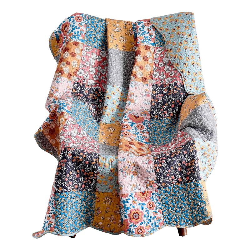 Turin 60 Inch Throw Blanket, Microfiber, Patchwork Floral Print, Multicolor - Benzara