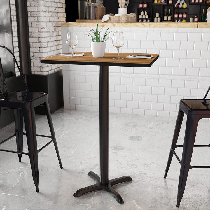 Flash Furniture Stiles 24'' x 30'' Rectangular Walnut Laminate Table Top with 22'' x 22'' Bar Height Table Base