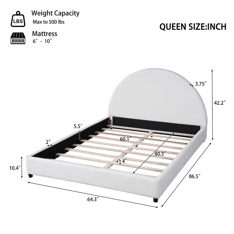 Christopher Knight Home Paxton Modern Boucle Upholstered Bed with Half-Round Curved Headboard image number 2