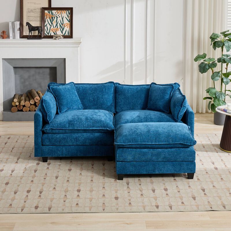 GOODSILO Modern Modular Sofa Ottoman with Adjustable Backrest - Plush Chenille Upholstery for Comfortable Lounge Seating Configuration image number 4