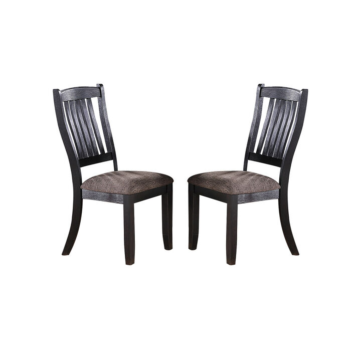 Dark Coffee Fabric Upholstered Side Chairs, Black(Set of 2)