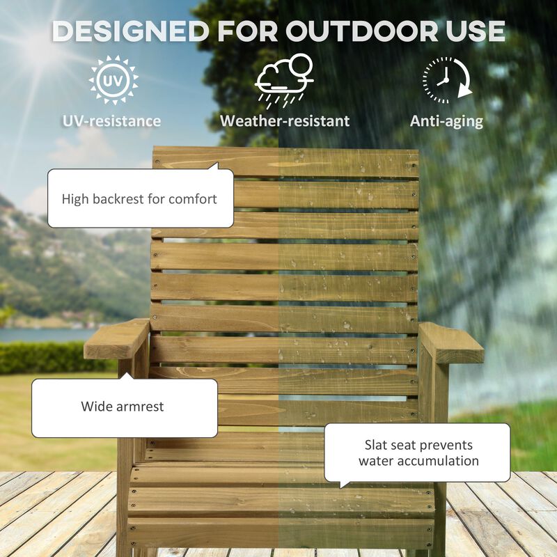 Classic Porch Seating: Wooden Rocking Chairs with Slatted Design