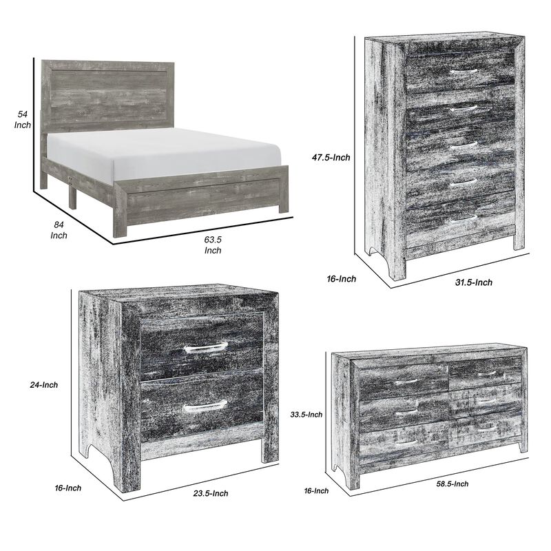 Queen Size Bedroom Set, Traditional Carved Wood Design, Gray Finish, 4-Piece Set with Bed, Nightstand, Dresser and Chest image number 7