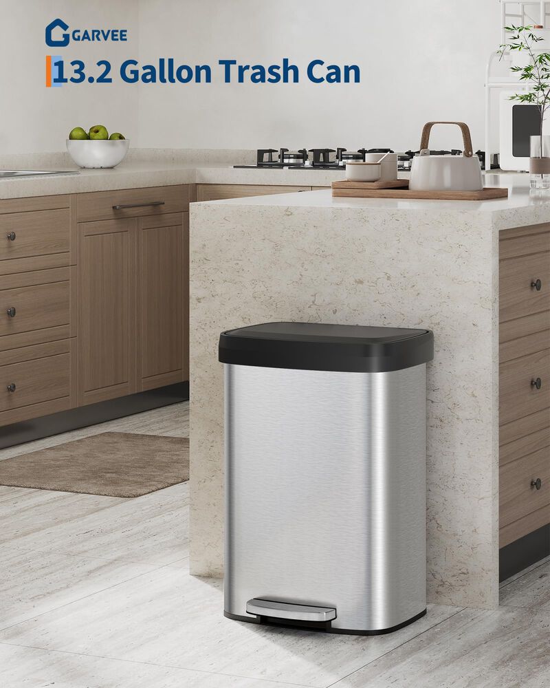 Rustproof Large Metal Step Kitchen Trash Can, Soft Close Lid with Liner Rim & Rear Handle, Hands-Free Quiet Durable Waste Bin image number 1