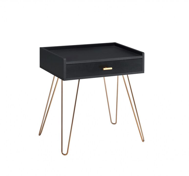 Homezia 24" Gold And Black Modern Rectangular End Table With Drawer