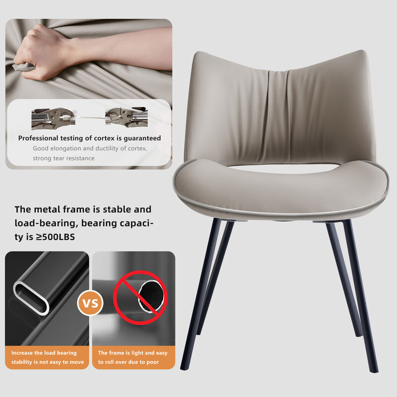 Faux Leather Dining Chair No Arms 2-piece 19.6" Gray