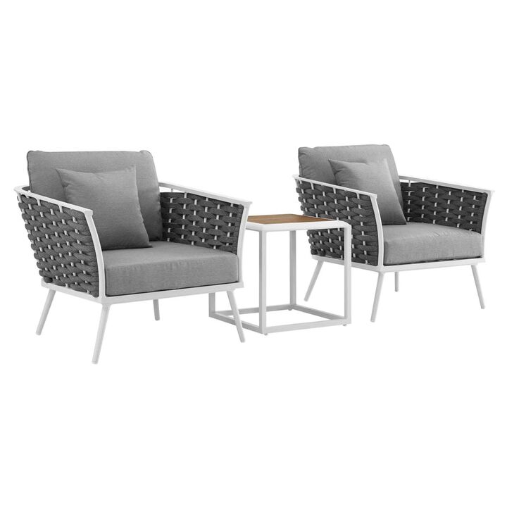 Stance 3 Piece Outdoor Patio Aluminum Sectional Sofa Set - White Gray