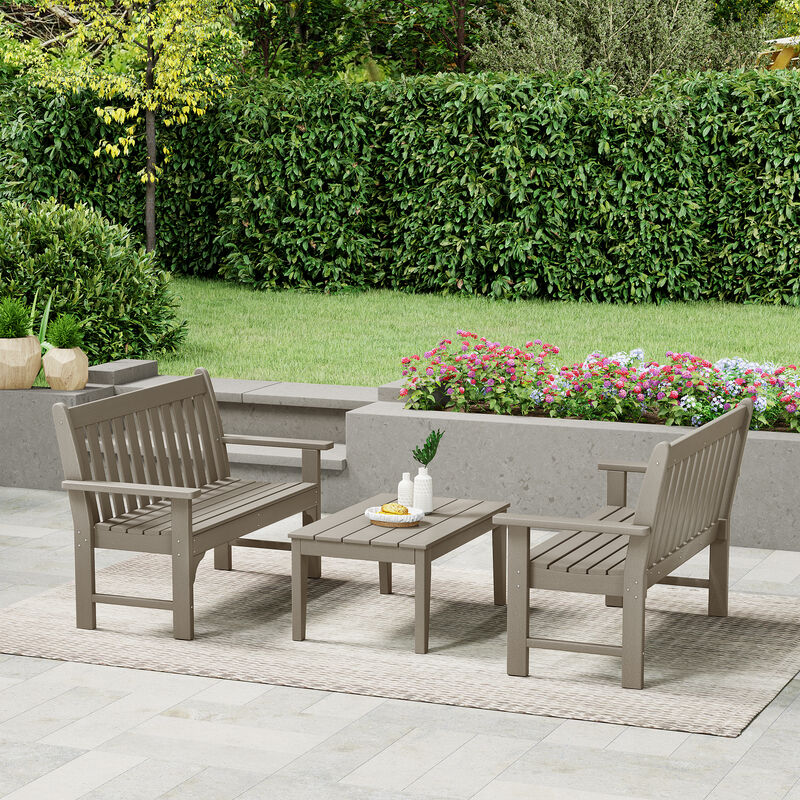 WestinTrends 3-Piece HDPE Outdoor Patio Furniture Couch and Coffee Table Set