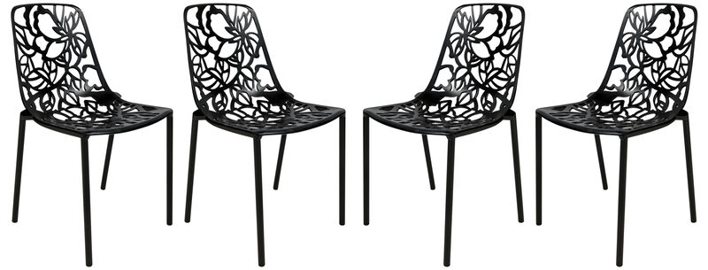LeisureMod Aluminum Stackable Dining Chair with Floral Cutout Design, Patio Side Chair for Indoor and Outdoor Use, Set of 4 image number 0