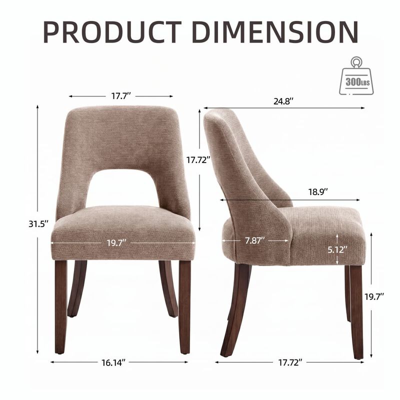 Set of 2 dining chair , Upholstered chenille dining chairs with tufted back, Modern dining room chairs with curved solid wood legs image number 2