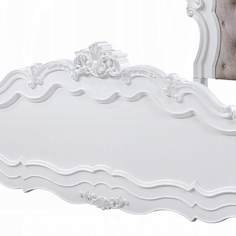 Tisha King Bed, Tufted Dark Beige Chenille Upholstery w White Traditional Design image number 6