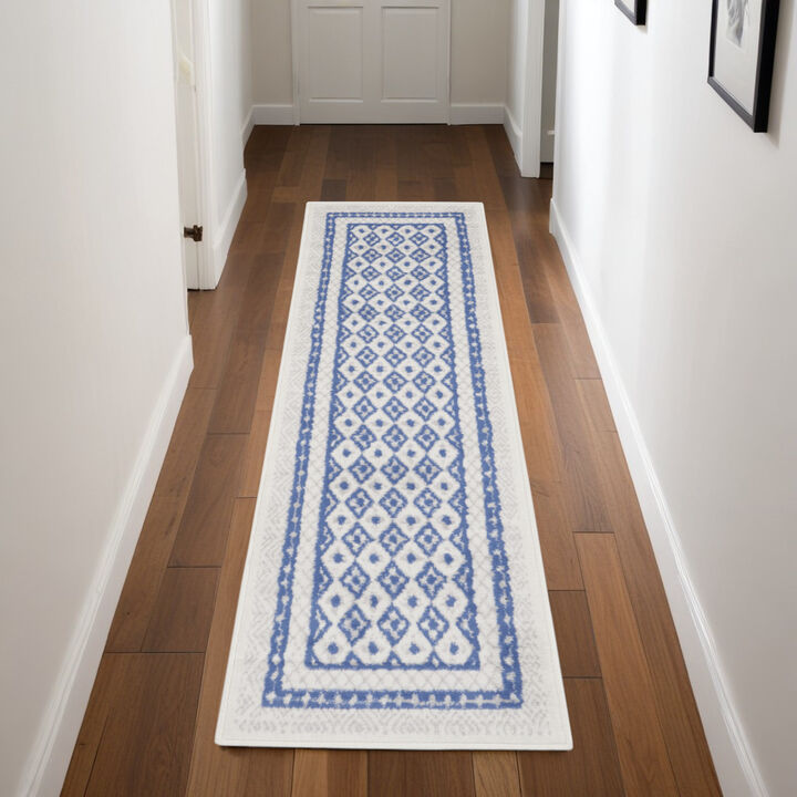 HomeRoots Geometric Distressed Non Skid Runner Rug