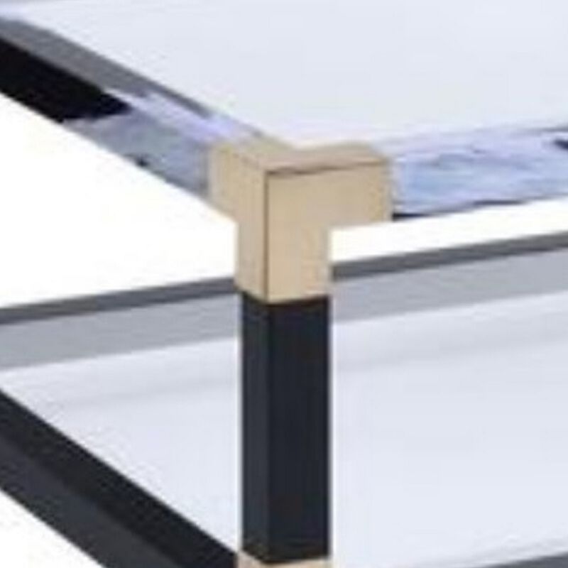 Rectangular Metal Coffee Table with Glass Top and Shelf, Black image number 2