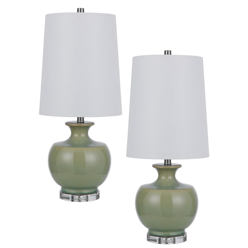Kela 28 Inch Table Lamp Set of 2, Green Ceramic Pot Base, White Shade image number 0