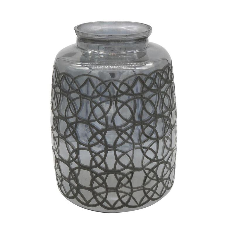 HomeRoots 12" Dark Gray Geometric Round Glass Table Vase image number 0