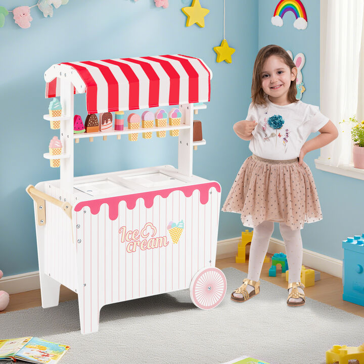 Kids Ice Cream Stand Cart with Display Rack and Toy Accessories