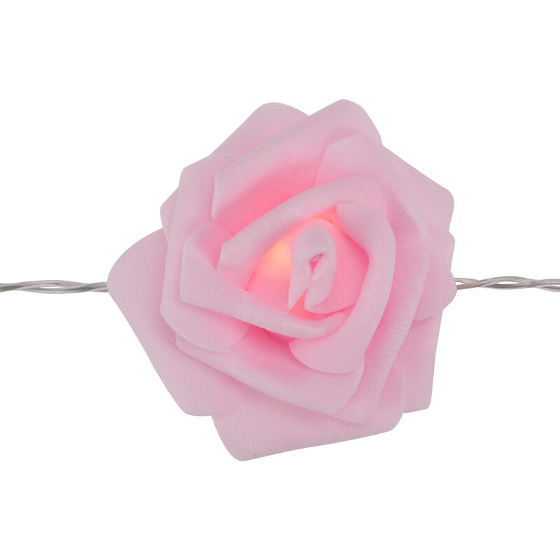 10-Count Pink Rose Flower LED String Lights  4.5ft  Clear Wire
