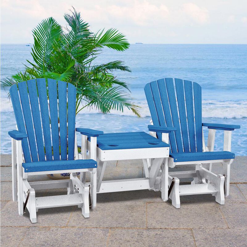 American Furniture Classics Double Glider with Center Table in Blue and White