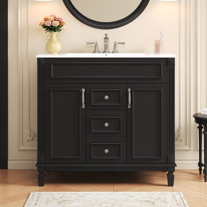 36 in. W Modern Bathroom Vanity with Sink and Top, 2 Soft-Close Doors and Storage Cabinet