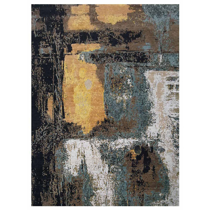 Rugsotic Carpets Hand Knotted Premium Wool And Viscose 9'x12' Area Rug Abstract Multicolor PR0045