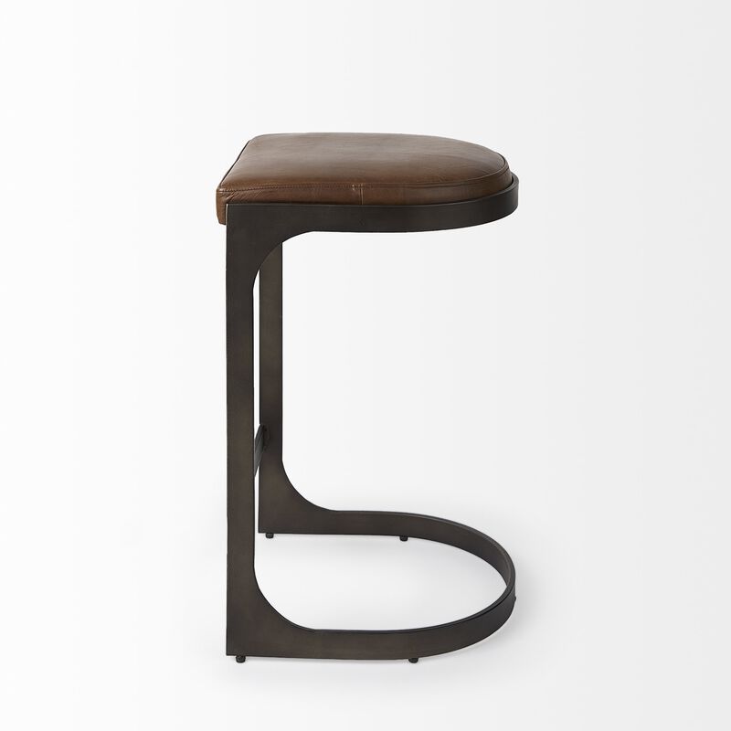 HomeRoots 29" Black Leather and Metal Backless Bar Chair image number 4