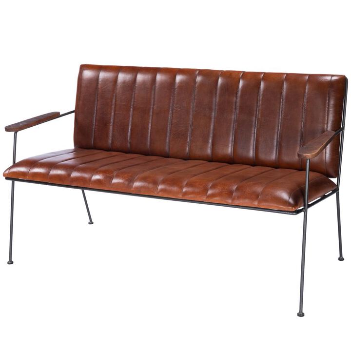 Rustic Leather and Metal Seating Bench, Belen Kox