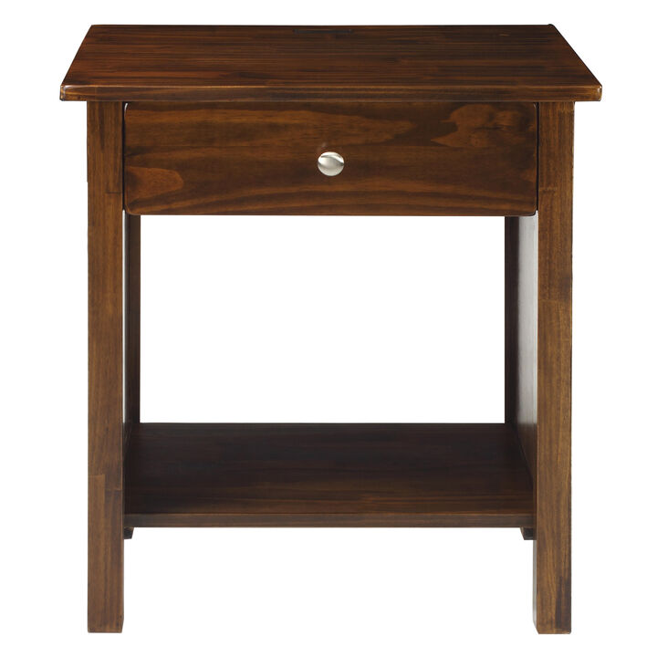 Casual Home Vanderbilt Nightstand with USB Ports-Warm Brown, 24"L x 17"W x 27"H