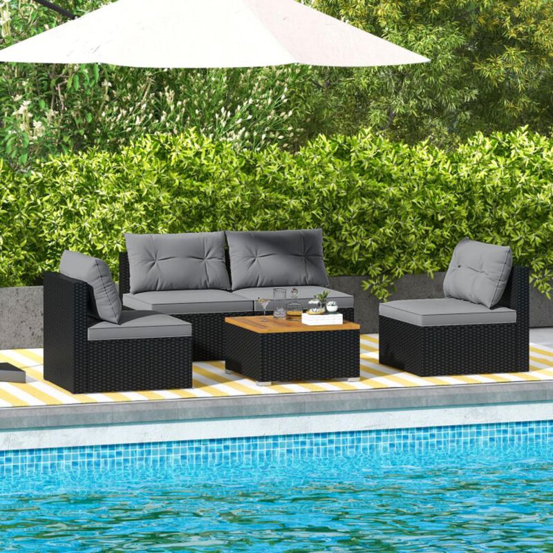Hivvago 5 Piece Outdoor Furniture Set with Solid Tabletop and Soft Cushions