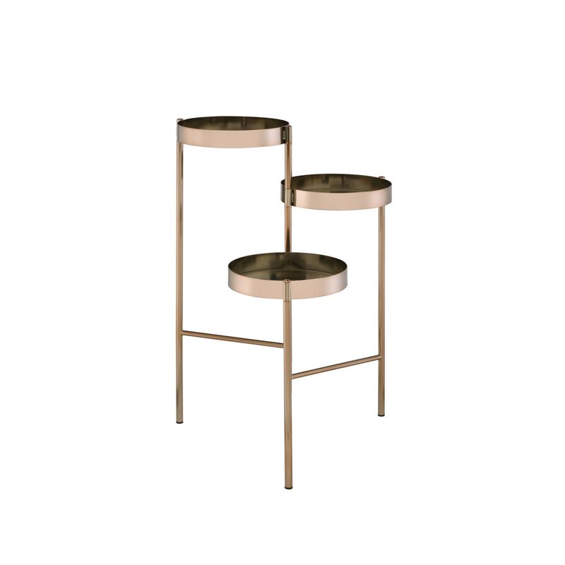 Plant Stand with 3 Tier Design and Folding Metal Frame, Gold-Benzara
