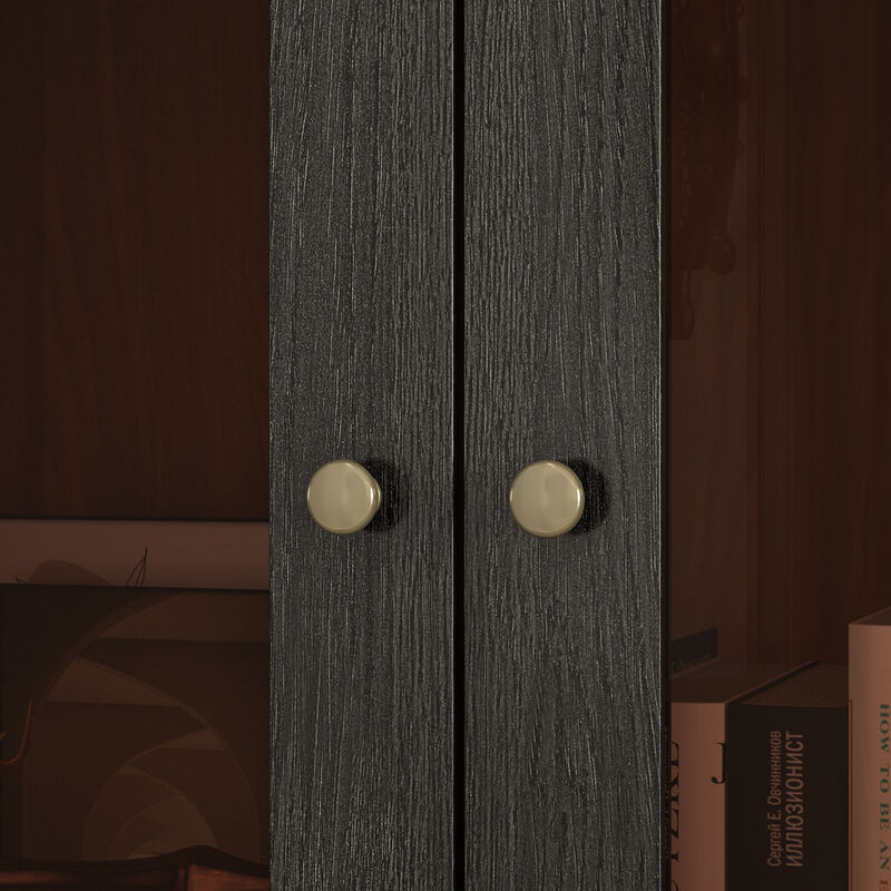 70.7 in. H Brown Wood 2 Acrylic Door Accent Cabinet W/3-Tier Shelves and Metal Legs Storage Cabinet Bookshelf Cupboard