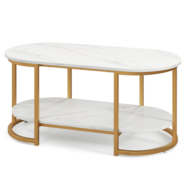 Marble Coffee Table with Open Storage Shelf-White