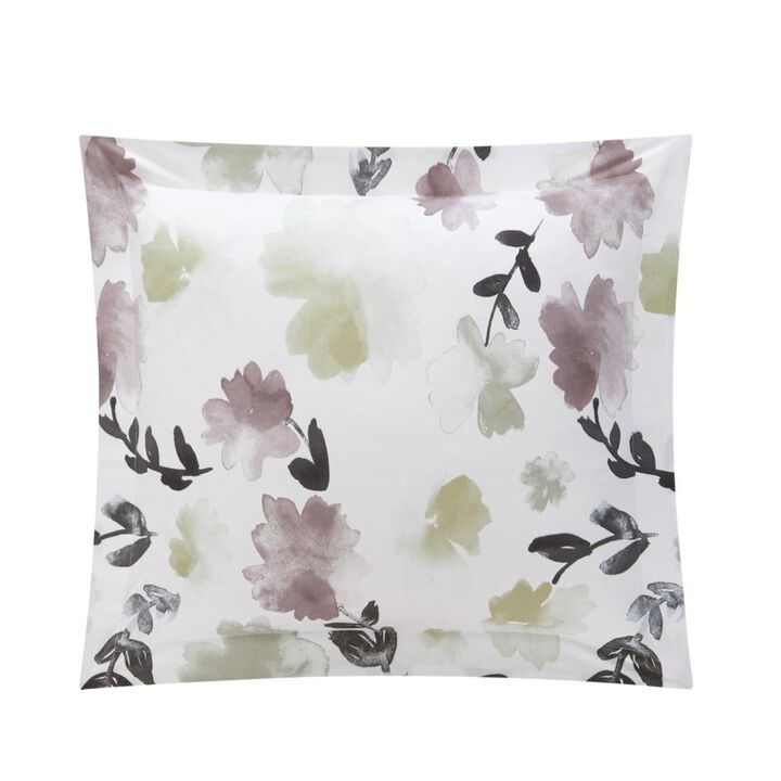 Chic Home Devon Green 3 Piece Comforter Set Reversible Watercolor Floral Print Striped Pattern Design Bedding
