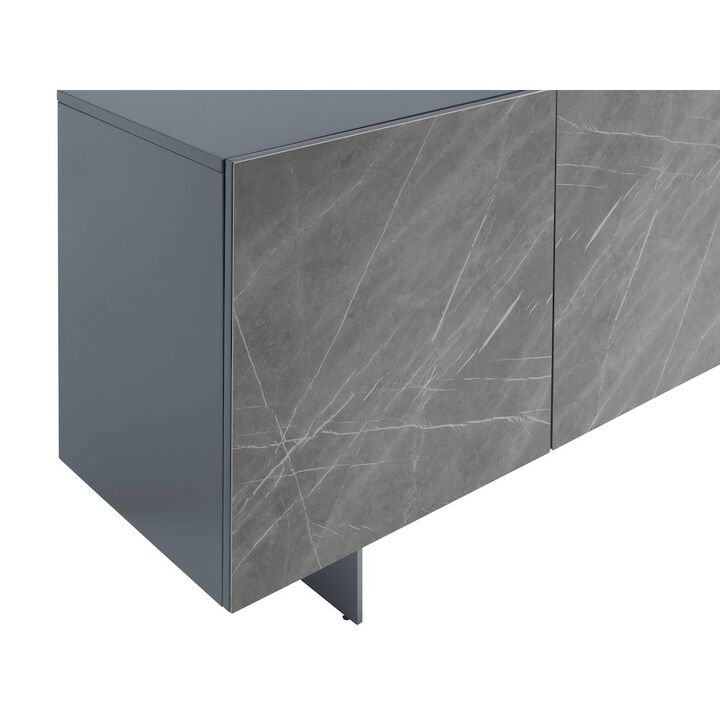 Casabianca Home Hugo Buffet In Gray Marbled Porcelain With Storage