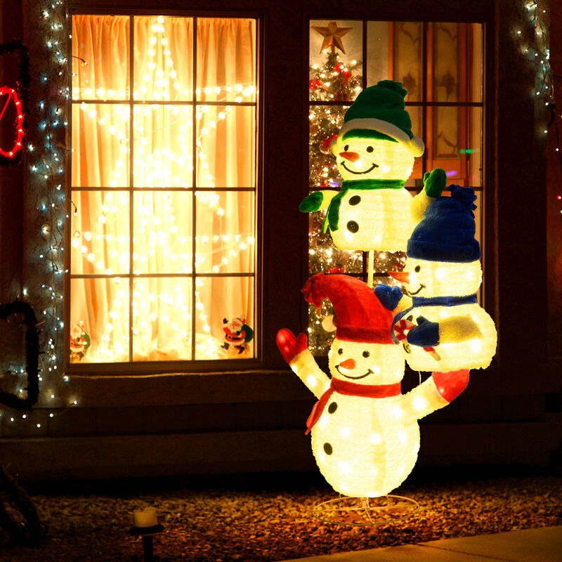 5-Foot Lighted Stacked Snowman Christmas Decoration with 110 LED Lights image number 4
