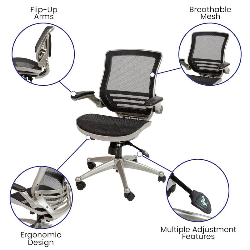 Flash Furniture Mid-Back Black Mesh Executive Swivel Office Chair with Melrose Gold Frame image number 2