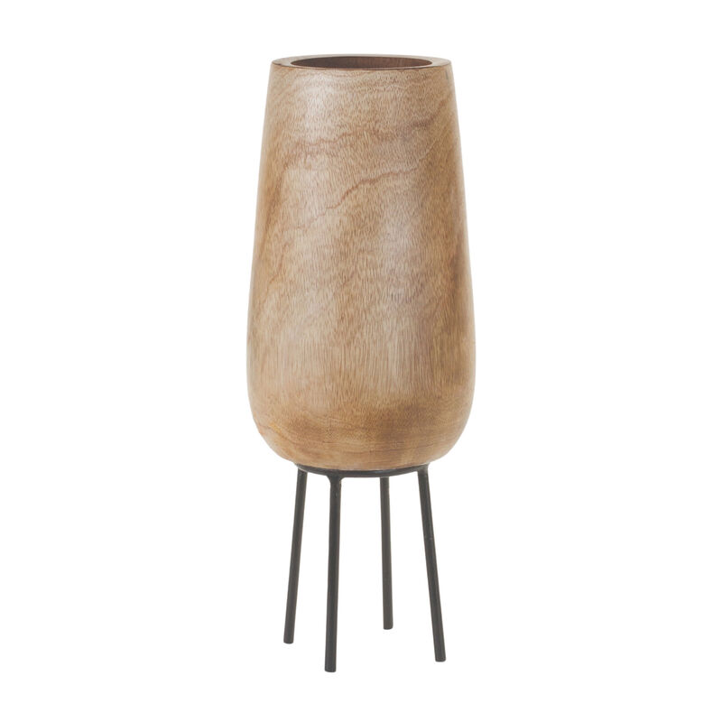 HomeRoots 15" Natural Wood And Metal Cylinder Floor Vase image number 0