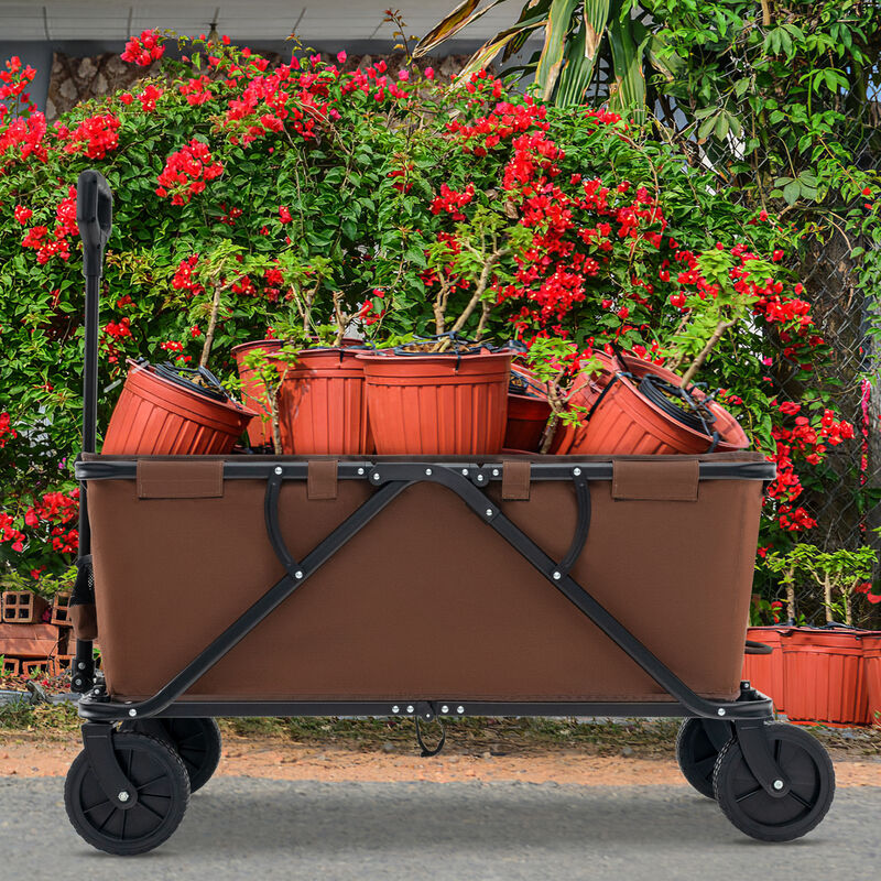 Collapsible Folding Wagon Cart with Adjustable Handle and Heavy-Duty Wheels