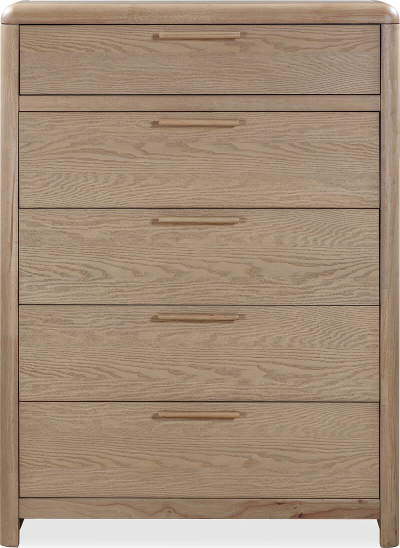 Furano Five Drawer Ash Wood Chest in Ginger