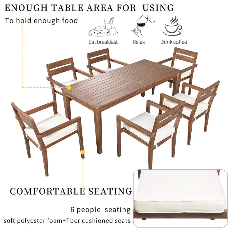 Whisen Acacia Wood Outdoor Dining Table And Chairs Suitable For Patio, Balcony Or Backyard - Burly Wood