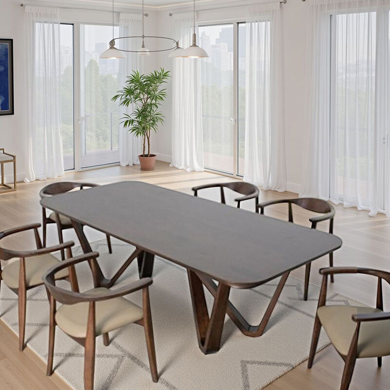 Niva Dining Table, 95 Inch Rectangular, Walnut Brown Solid Rubberwood image number 6