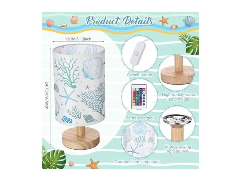 Dimmable LED Wood Fabric Desk Lamp For Living Room Bedroom Office Blue image number 1