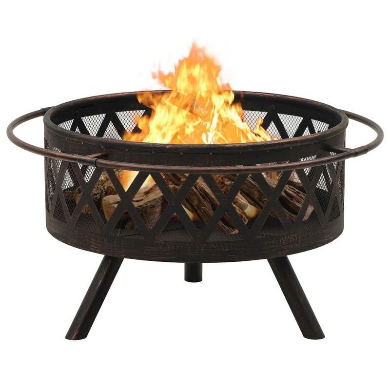vidaXL Rustic Fire Pit with Poker 29.9" Steel