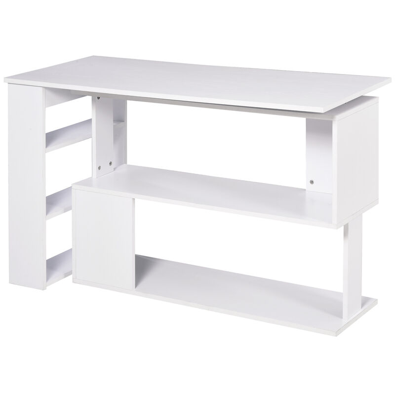 HOMCOM L Shaped Corner Desk, 360 Degree Rotating Home Office Desk with Storage Shelves, Writing Table Workstation, White