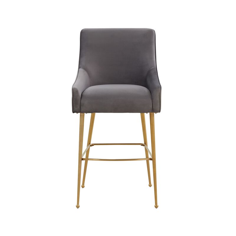 Tov Furniture Beatrix Velvet Upholstered Bar Stool - Gold Legs (Dark Grey, Bar Stool) image number 3