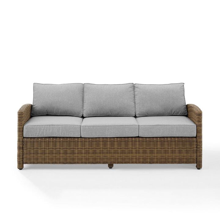 FurniFact Elegant Gray Wicker Outdoor Sofa with Weather-Resistant Cushion Covers