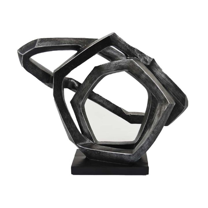 Abstract Decorative Tabletop Sculpture, Gray Resin Geometric, 17 Inch