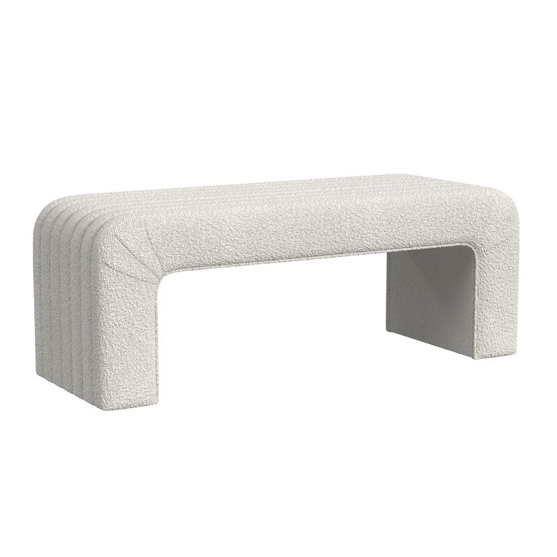 Gus Bench, Curved Arch Design, Cream Channel Tufted Velvet 48 Inch - Benzara image number 0